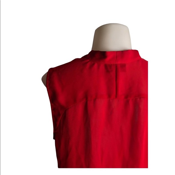 Worthington | Red Sheer Neck Tie detailing sleeveless button down blouse - Picture 4 of 9